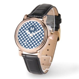 Montre Monogramme blanc de la marine bleue moderne