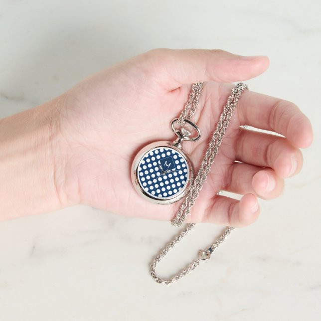 Montre Monogramme blanc de la marine bleue moderne (Main)