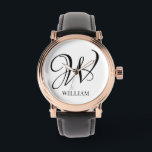 Montre Monogramme blanc élégant et personnalisé initial<br><div class="desc">Monogramme original personnalisé simple dans la typographie moderne. Un cadeau personnalisé parfait avec une touche personnelle</div>