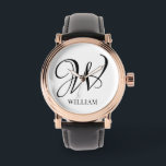 Montre Monogramme blanc élégant et personnalisé initial<br><div class="desc">Monogramme original personnalisé simple dans la typographie moderne. Un cadeau personnalisé parfait avec une touche personnelle</div>