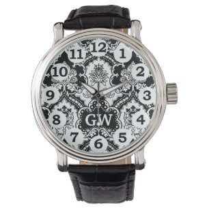 Montre Monogramme blanc noir masculin chic de damassé