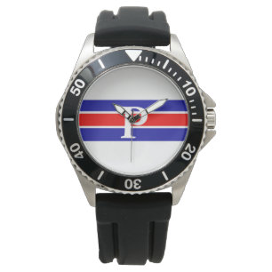 Montre Monogramme Bleu et blanc-rouge à rayures