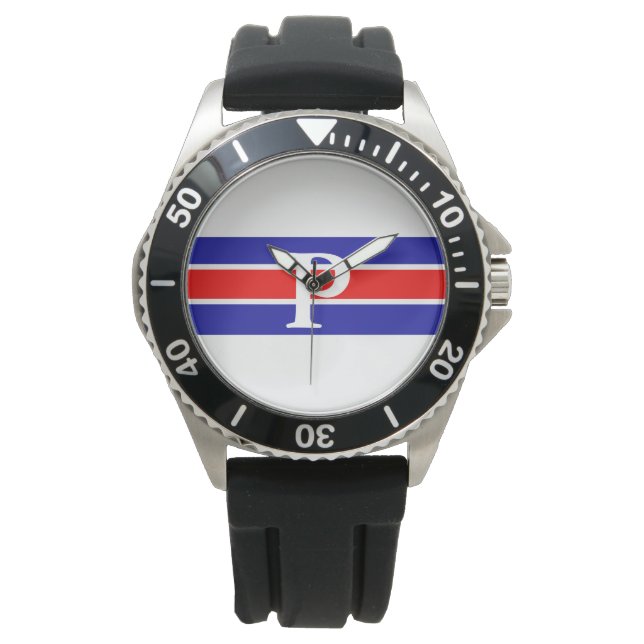 Montre Monogramme Bleu et blanc-rouge à rayures (devant)