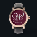 Montre Monogramme Bourgogne Elégant Personnalisé Initial<br><div class="desc">Monogramme original personnalisé simple dans la typographie moderne. Un cadeau personnalisé parfait avec une touche personnelle</div>