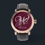 Montre Monogramme Bourgogne Elégant Personnalisé Initial<br><div class="desc">Monogramme original personnalisé simple dans la typographie moderne. Un cadeau personnalisé parfait avec une touche personnelle</div>