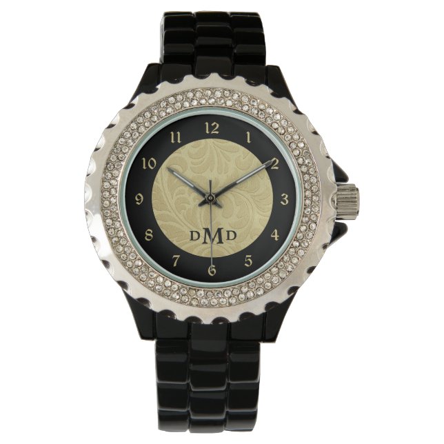 Montre Monogramme Brocade Noire Or (devant)