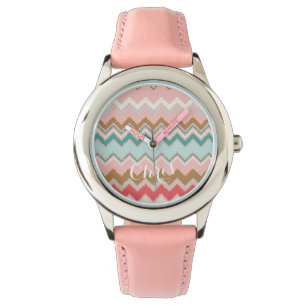 Montre Monogramme chic de coutume de Chevron de menthe de