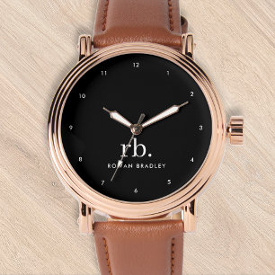 Montre Monogramme Classique Élégant Minimal Noir et Blanc