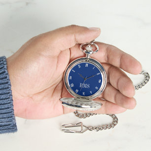 Montre Monogramme classique Marine Bleu Argent Poche Mono