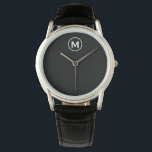 Montre Monogramme classique noir minimal<br><div class="desc">Monogramme minimaliste moderne Monogramme noir et blanc Emblème Noir et blanc Classic Type de bloc Monogramme Arrière - plan noir solide</div>