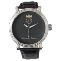 Monogramme Couronne d'Or Royale , Nom Noir Élégant