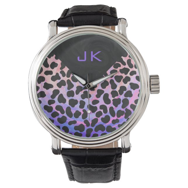 Montre Monogramme Dalmatien noir et rose (devant)