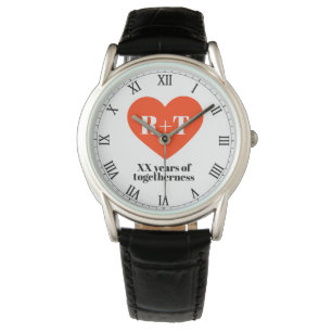 Montre Monogramme d'anniversaire de mariage de coeur