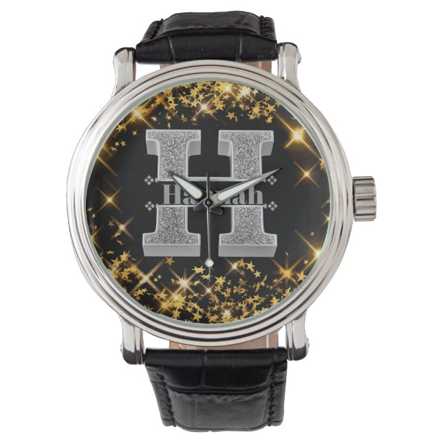 Montre Monogramme d'argent initial H personnalisé Votre n (devant)