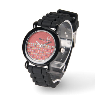 Montre Monogramme de la fleur sur le rouge de corail