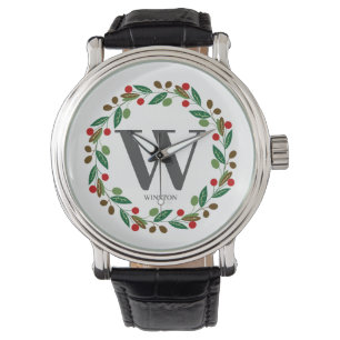 Montre Monogramme de Noël d'hiver rustique Première couro