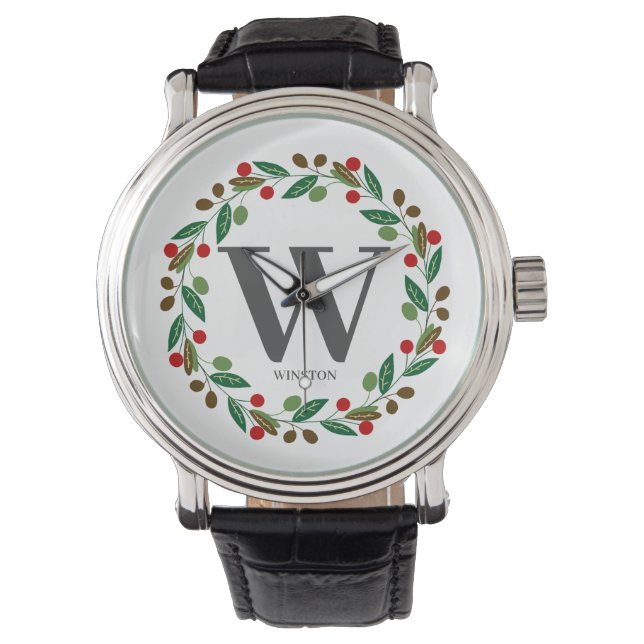 Montre Monogramme de Noël d'hiver rustique Première couro (devant)