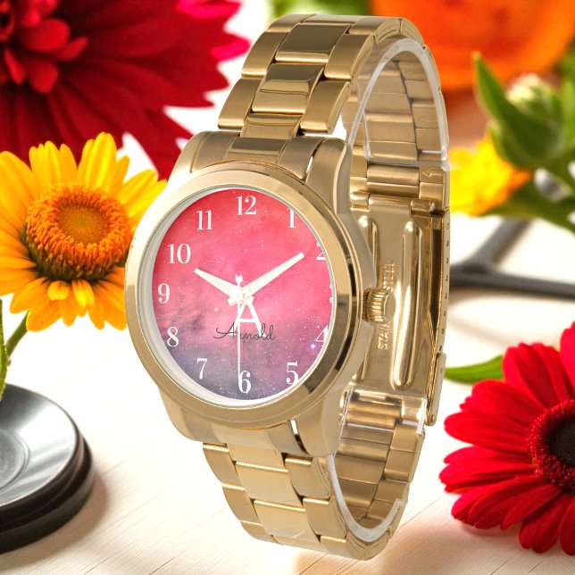 Montre Monogramme de nom noir rouge (Créateur téléchargé)