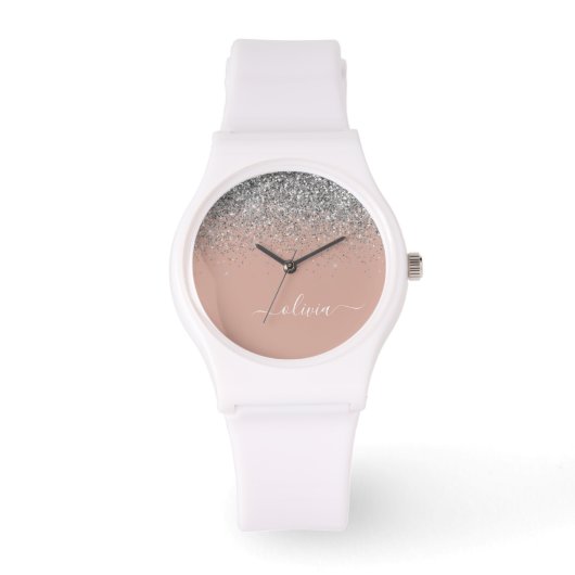 Montre Monogramme de Parties scintillant en argent rose v (Recto)