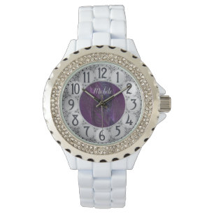 Montre Monogramme de plumes violettes