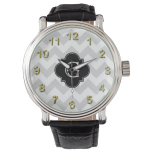 Montre Monogramme de Quatrefoil noir gris clair