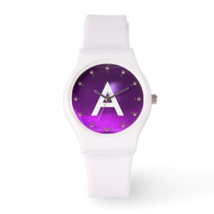 MONTRE MONOGRAMME DE STYLE DE GEMPIONNAT D'AMÉTHYSTE À PU