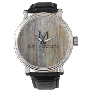 Montre Monogramme de texture de grain de bois no 5