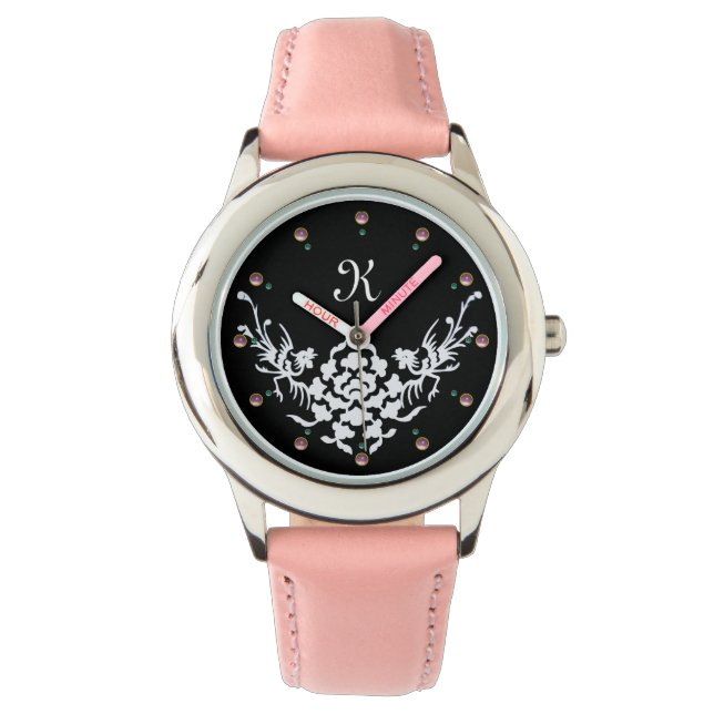 MONTRE MONOGRAMME DES GRIFFES ET FLEURS BLANCHES NOIRES (devant)