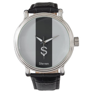 Montre Monogramme deux tons moderne noir et gris