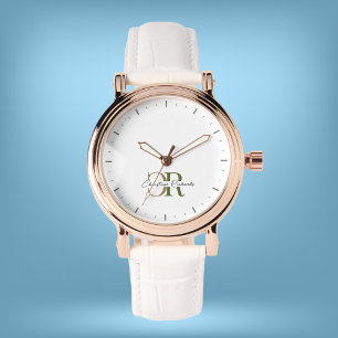 Montre Monogramme d'or vert olive simple et moderne