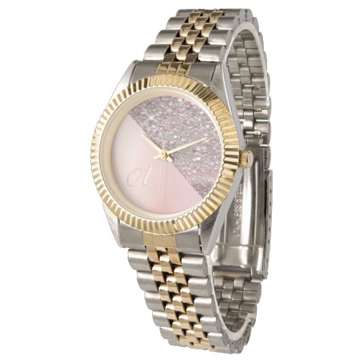 Montre Monogramme élégant en or rose (Incliné)