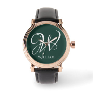 Montre Monogramme Émeraude Élégant Personnalisé Initial