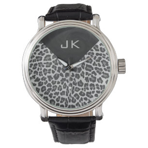 Montre Monogramme Empreinte de léopard noir et blanc