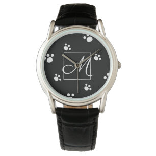 Montre Monogramme Empreinte de patte de chien mou noir et