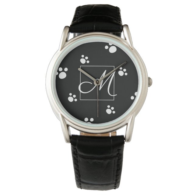 Montre Monogramme Empreinte de patte de chien mou noir et (devant)