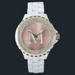 Montre Monogramme en métal brossé Rose de fille Nom du sc<br><div class="desc">Monogramme en métal brossé Rose fillette Monogramme Nom du script Montre</div>