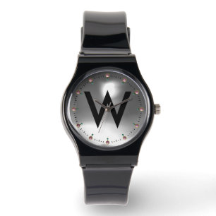 MONTRE MONOGRAMME EN PIERRE BLANCHE NOIRE IMPRIMÉE
