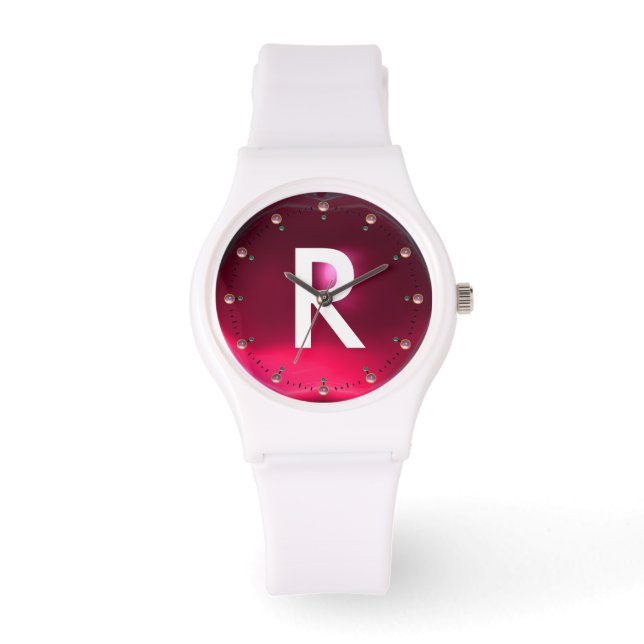 MONTRE MONOGRAMME EN PIERRE DE FUCHSIA ROSE IMPRIMÉE (Recto)
