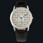 Montre Monogramme En vichy doux À feuillage persistant<br><div class="desc">Élevez votre style avec cet élégant Monogramme À feuillage persistant En vichy moelleux. Doté d'un motif plaid intemporel dans les tons vert, rouge et crème, ce design classique est parfait pour tous ceux qui aiment les accessoires d'inspiration vintage avec une touche moderne. Le monogramme personnalisable sur le visage de la...</div>