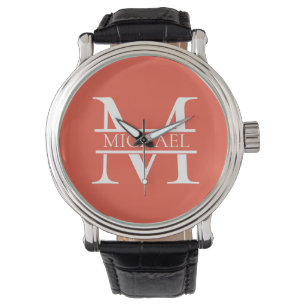 Montre Monogramme et nom d'orange élégant personnalisé