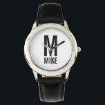 Montre Monogramme et nom personnalisés modernes<br><div class="desc">Design Monogram moderne avec monogramme personnalisé et nom dans le style de police sans serif moderne en gras. Un cadeau parfait pour papa,  mari,  petit ami,  garçons et plus</div>