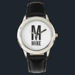 Montre Monogramme et nom personnalisés modernes<br><div class="desc">Design Monogram moderne avec monogramme personnalisé et nom dans le style de police sans serif moderne en gras. Un cadeau parfait pour papa,  mari,  petit ami,  garçons et plus</div>