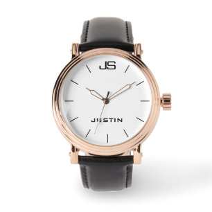 Montre Monogramme et nom Rose Gold bracelet de bande noir