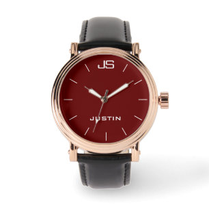 Montre Monogramme et nom Rose Gold bracelet de bande noir