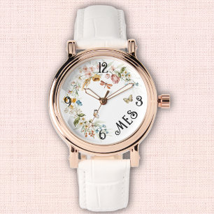 Montre Monogramme, femme Rose Vintage or, bracelet blanc