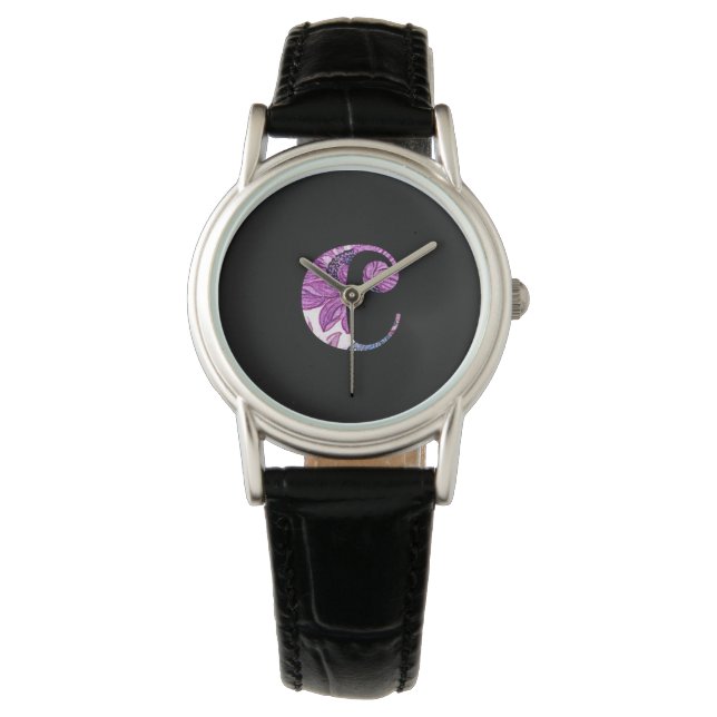 Montre Monogramme Floral Bleu Violet C Monographie (devant)