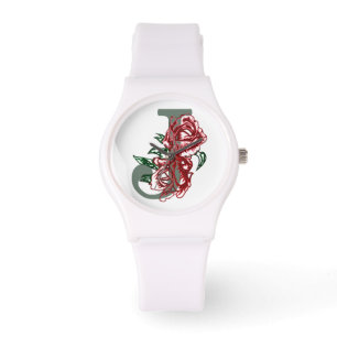 Montre monogramme floral lettre majuscule J