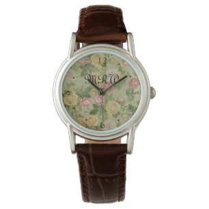 Montre Monogramme Floral Patiné de pays Vintage