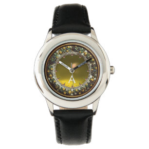 MONTRE MONOGRAMME FLORENTINE BROWN FLORAL COWN JAUNE GEM
