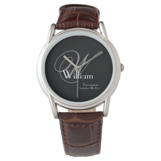 Montre Monogramme Gris Classique, Blanc sur Noir Garçon d (devant)